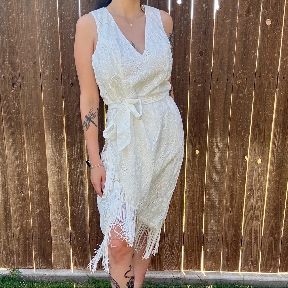 Lulus White Eyelet Fringe Dress